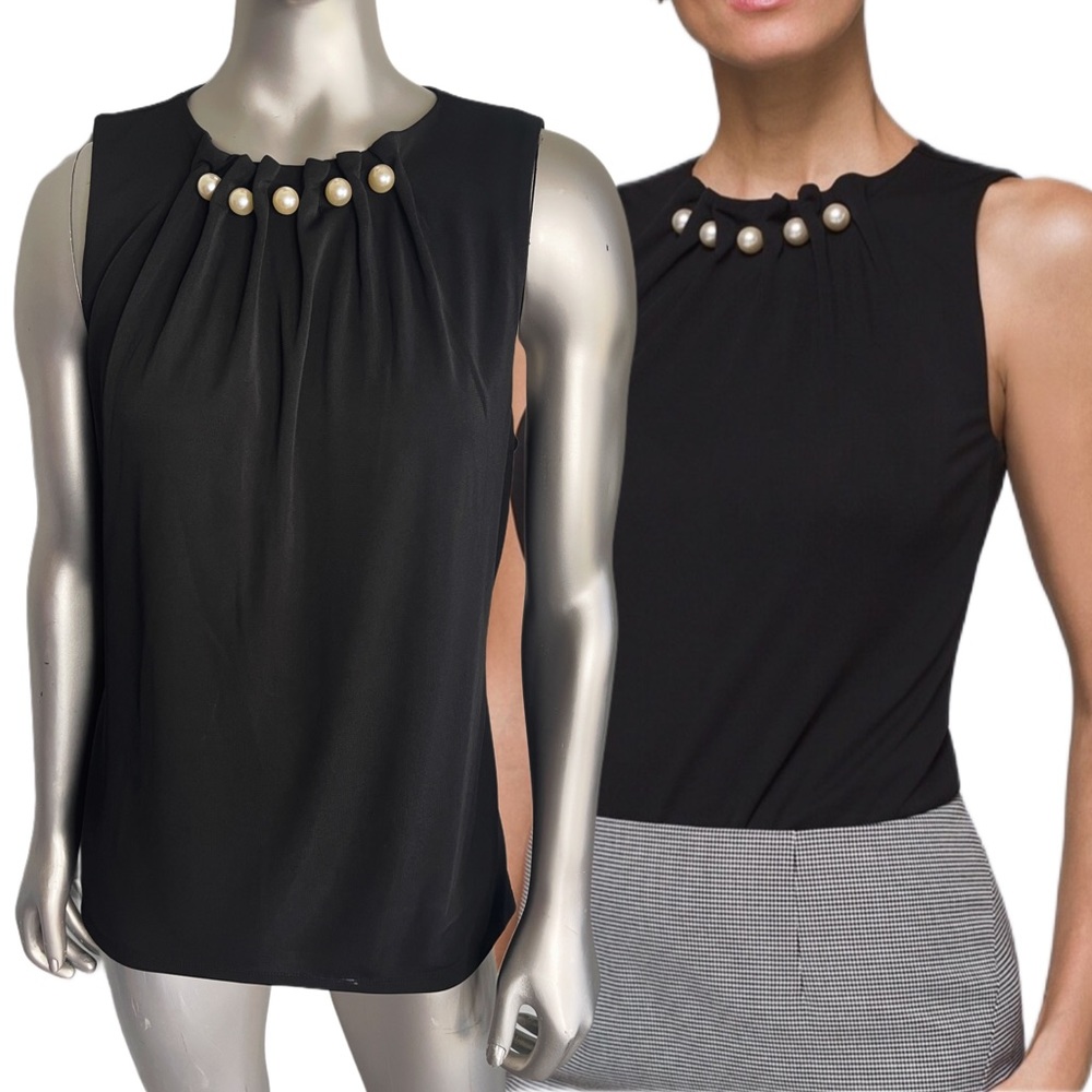WHITE HOUSE BLACK MARKET Sleeveless Pear Neck Sleeveless Black Top